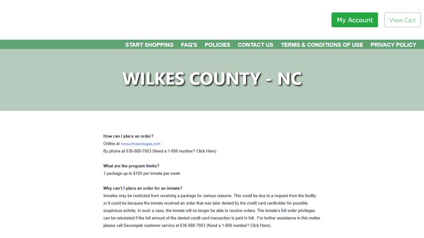Access Securepak - Wilkes County Detention Center Package Program - NC - FAQ's