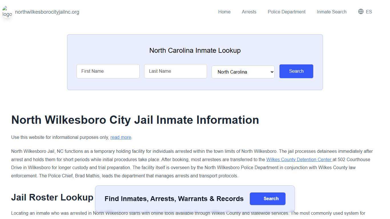 North Wilkesboro Jail, NC Inmate Roster, Municipal Jail Info